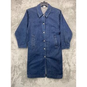 VTG Carlyle Women's Denim Trench Coat Sz M Blue Long Sleeve Button Up‎ USA Made